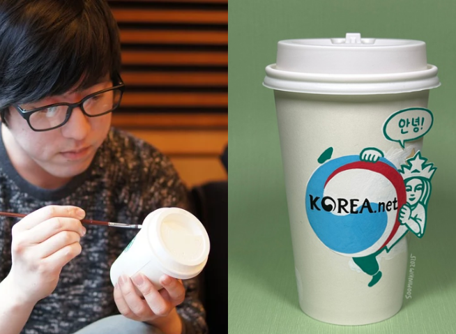 Artist creates works on used paper cups from Starbucks